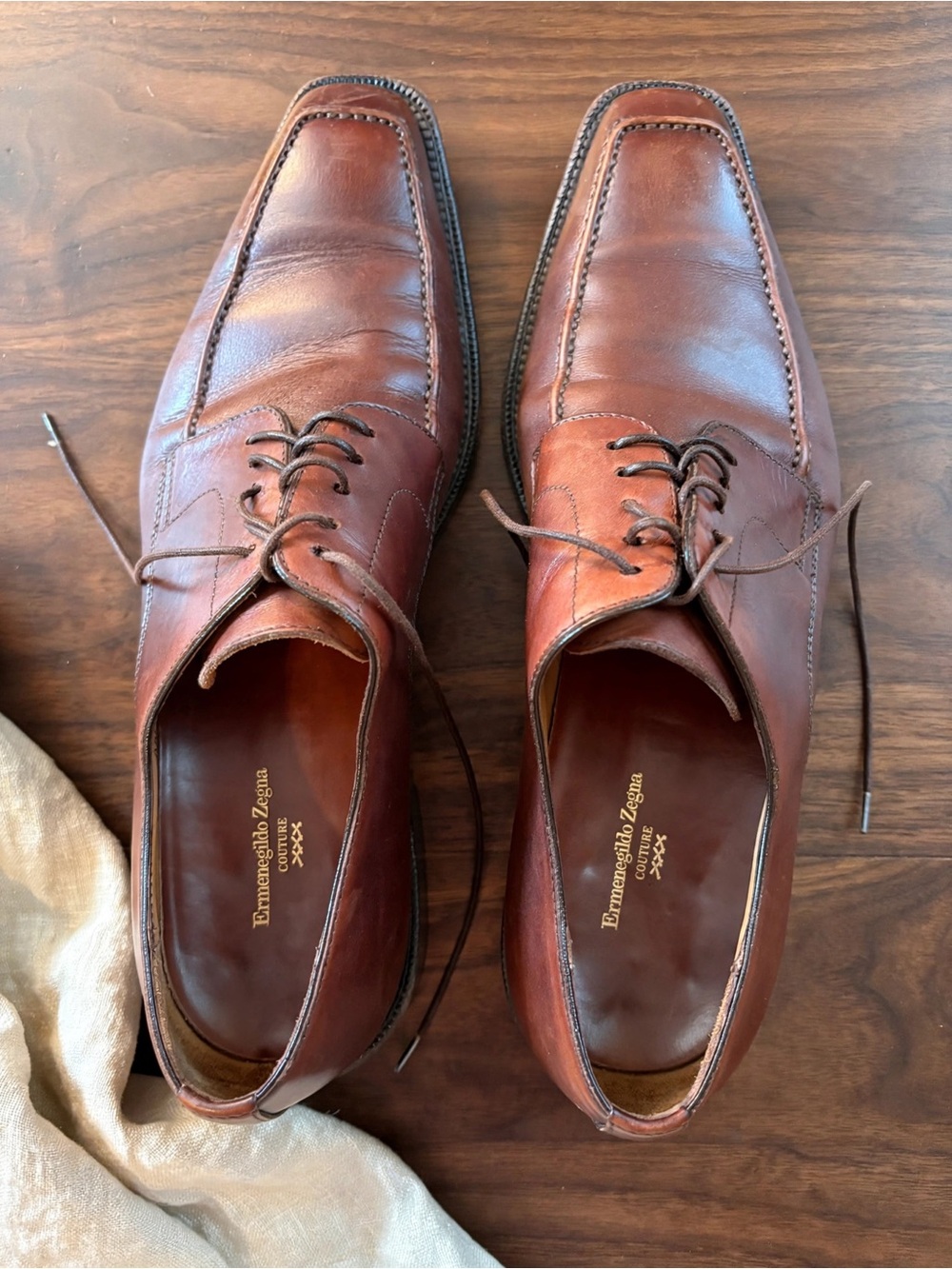 Ermenegildo Zegna Couture XXX Brown Leather Derby Dress Shoes